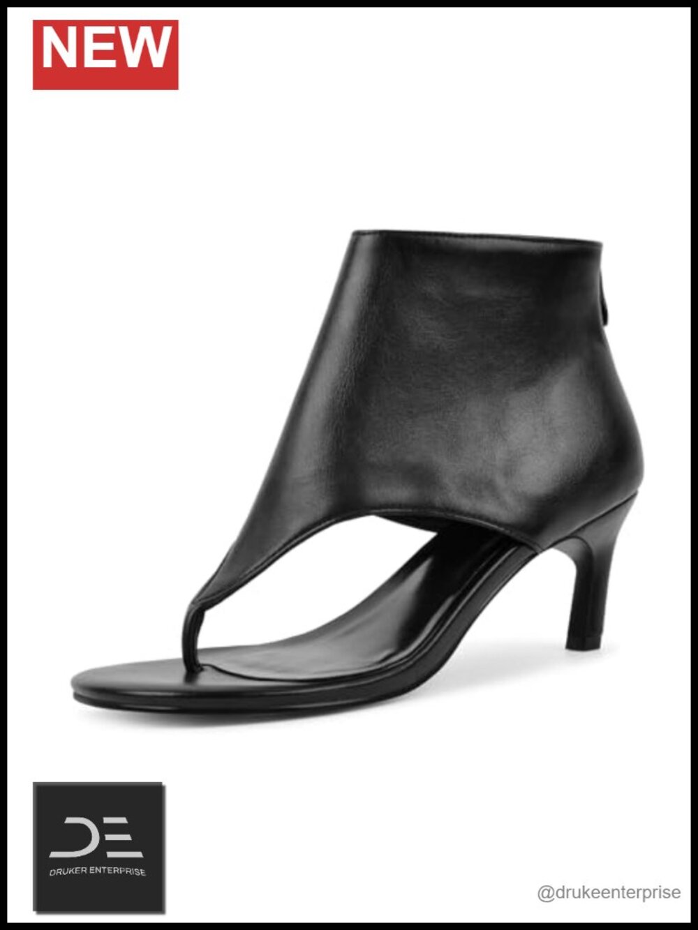 Women's Black Kitten Heel Thong Sandals Ankle Cuff Rear Zip Open Toe Shoes